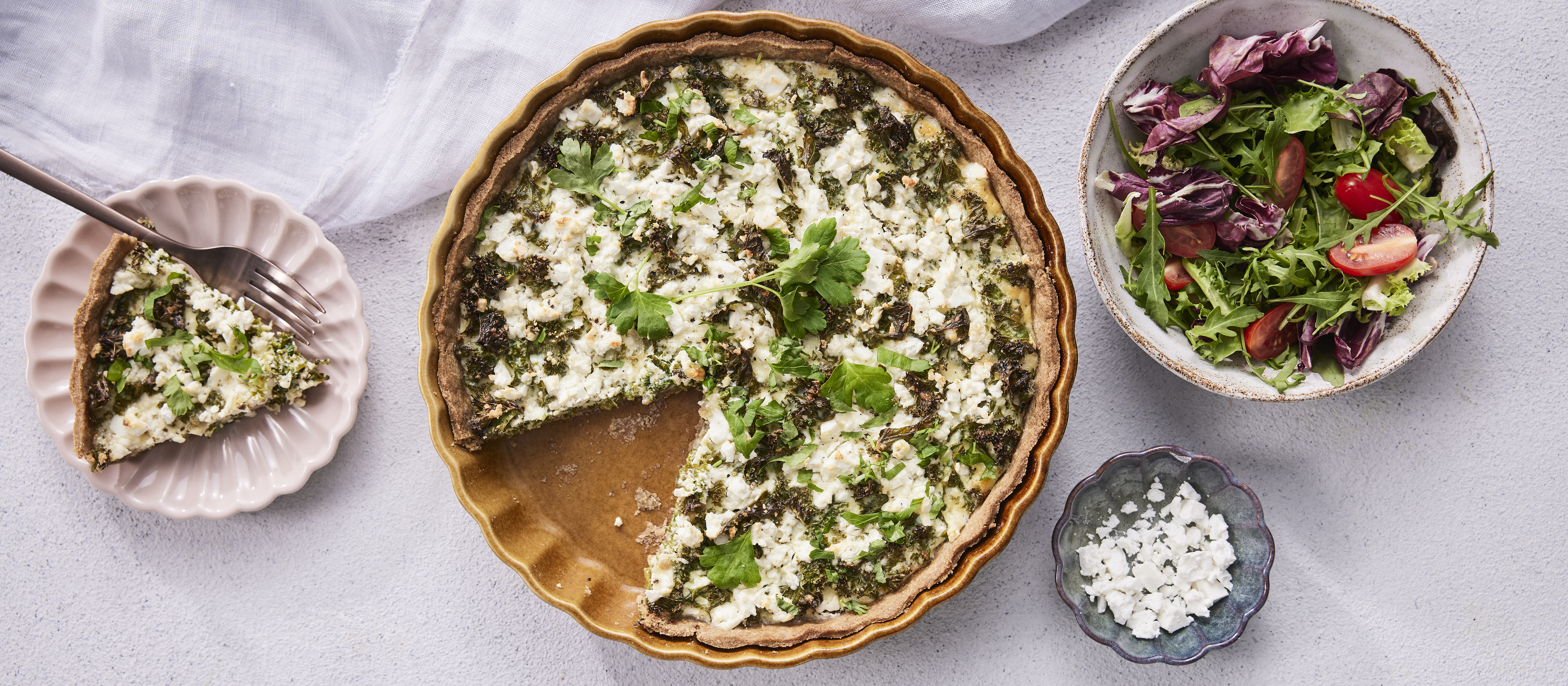 Lehtikaali-vuohenjuustopiirakka