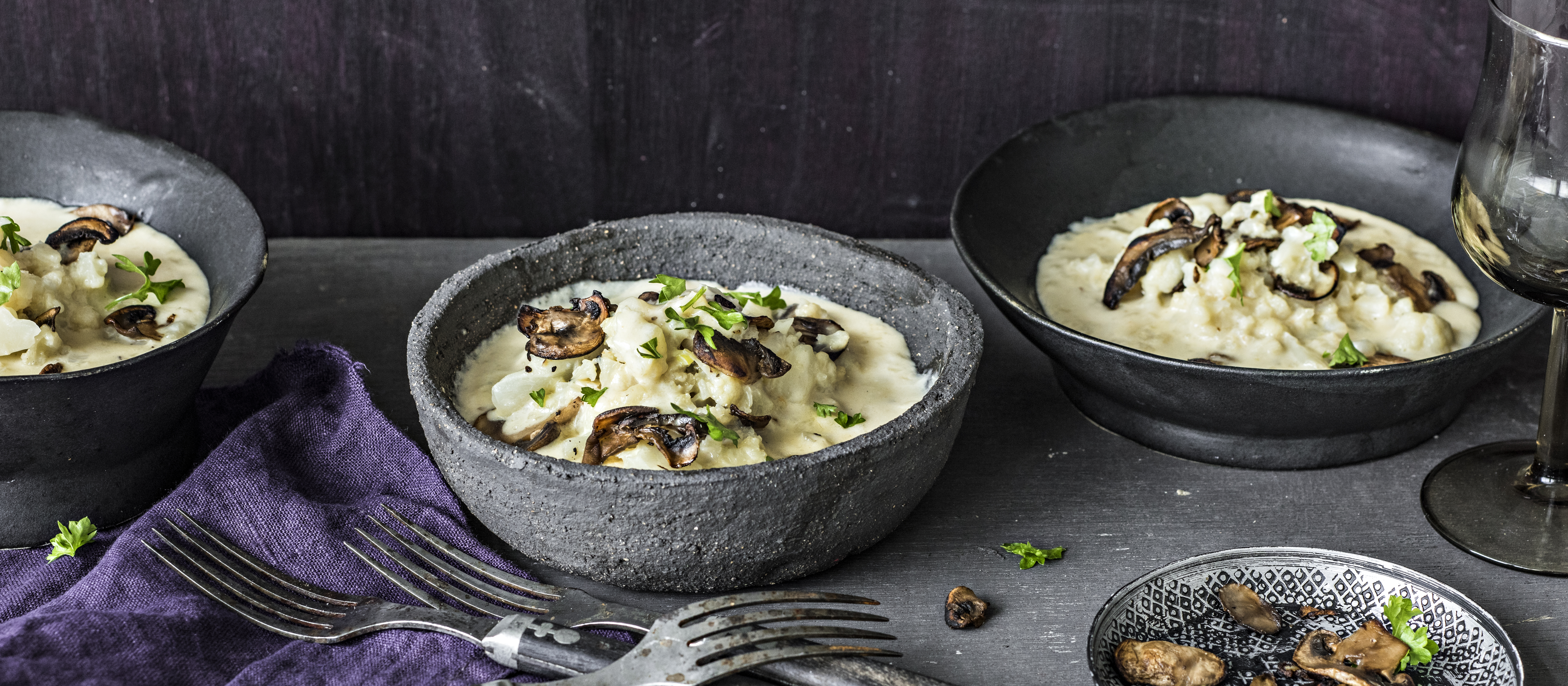 Sienirisotto kukkakaaliriisistä