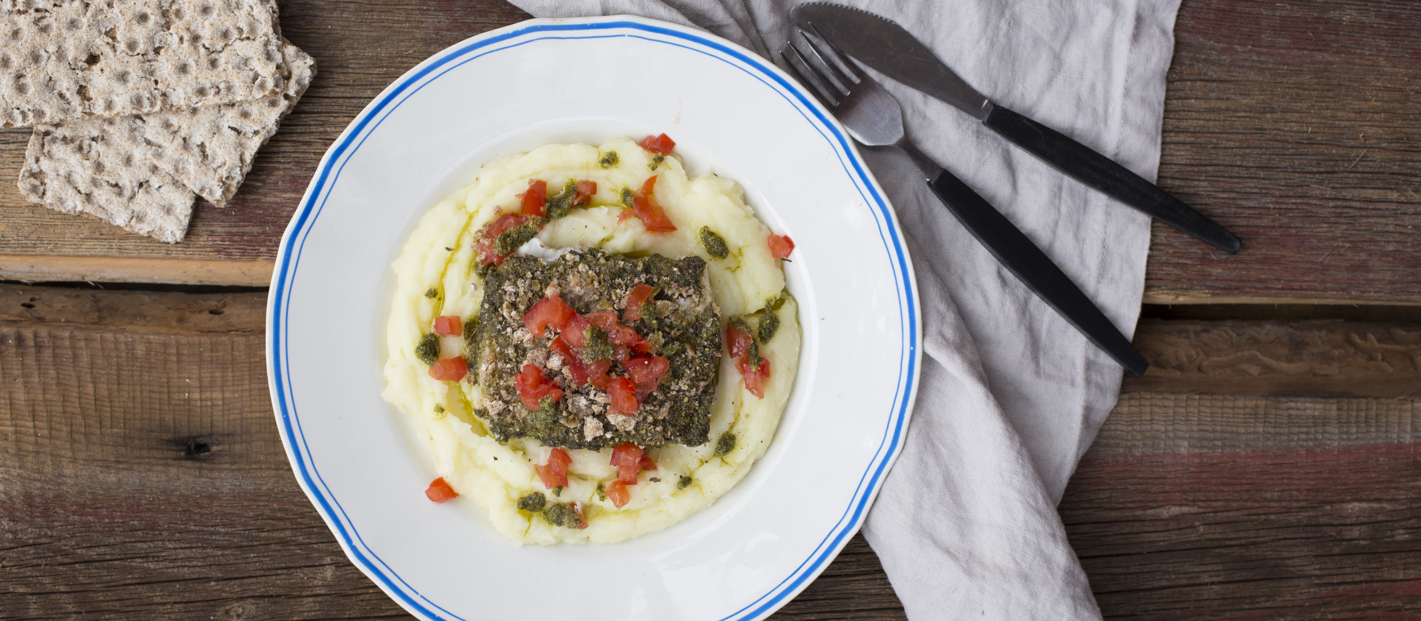 Pesto-ruiskuorrutettu atlantinseiti