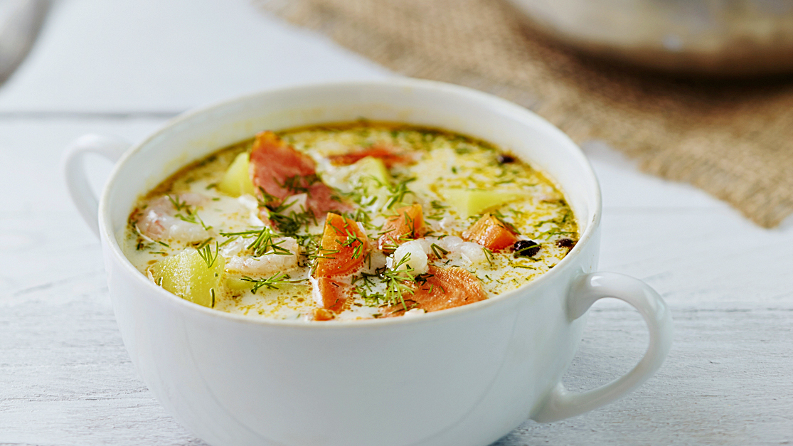 Katkarapu-kylmäsavulohikeitto