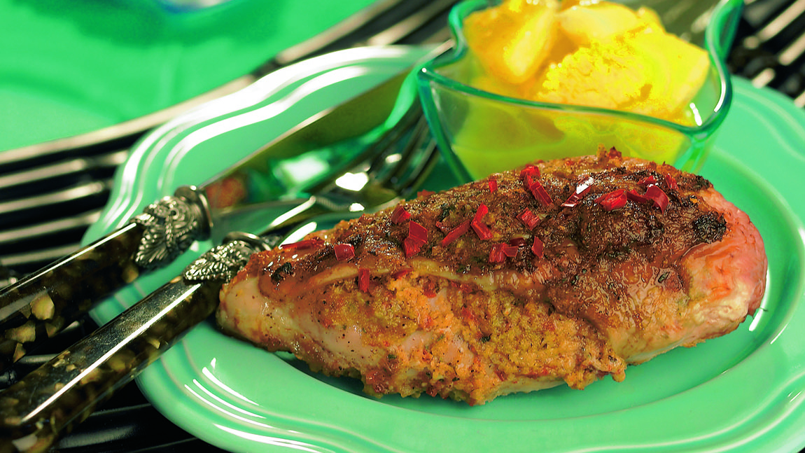 Jerk-broileri ja hedelmäkastike