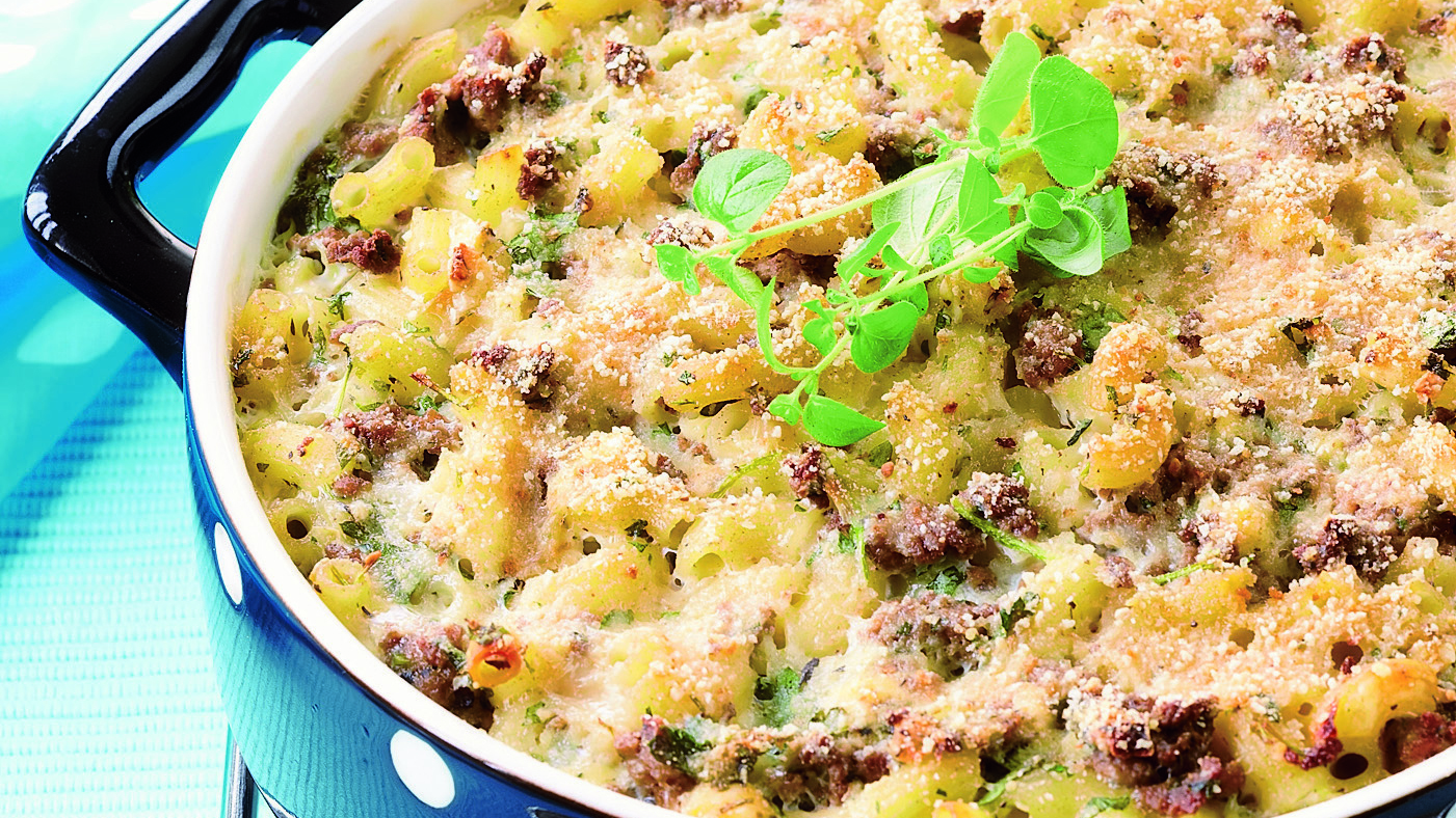 Sinihomejuustoinen makaronilaatikko